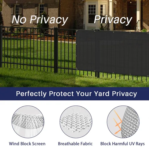 Vista 3 de Windscreen4less - Valla de privacidad de 6 x 25 pies en negro con encuadernaciones y ojales, 85% de bloqueo para cerca de eslabones, malla de tela