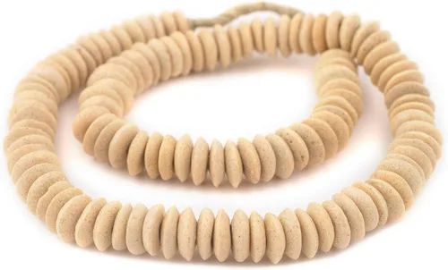 Vista 3 de TheBeadChest Ashanti - Cuentas de platillo de vidrio de comercio justo, espaciadores de disco étnico tribal africano (beige)