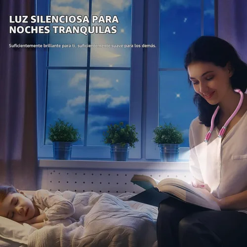 Vista 6 de LUXJET Luz de lectura de cuello y luz de libro para leer en la cama, manos libres, 3 colores y 6 niveles de brillo, brazos flexibles de 360° Rosa