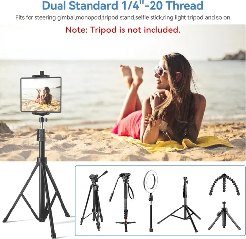 Vista 10 de KDD Adaptador de trípode para iPad y teléfono con cabeza esférica, soporte para iPad para trípode, soporte giratorio de 360 grados para tableta