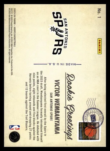 Vista 2 de 2023-24 Hoops Rookie Greetings # 1 Victor Wembanyama San Antonio Spurs NBA Baloncesto