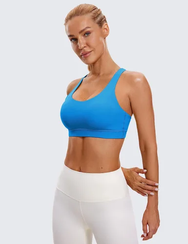 Vista 2 de CRZ YOGA - Top deportivo con tirantes delgados para mujer, brasier deportivo acolchado para yoga, entrenamiento y fitness, con espalda cruzada