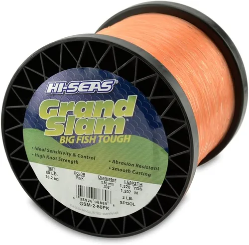 Vista 17 de HI-SEAS Grand Slam - Sedal de pesca de monofilamento, fuerte y resistente a la abrasión, en agua dulce y salada transparente, rosa, verde, azul