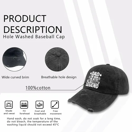 Vista 7 de CLAYTOX Dad The Man The Myth The Fishing Legend Trucker Hat Running Hats for Women AllBlack Mens Baseball Cap Gifts for Him