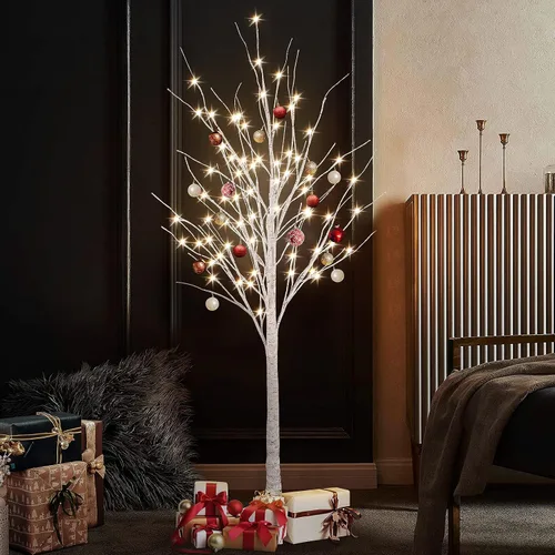 Vista 8 de Hooseng Lámpara de árbol con luz LED, 3 piezas de árbol de abedul con luces, 4 pies, 5 pies y 6 pies para verano, boda, festival, fiesta, jardín