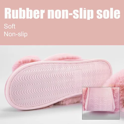Vista 4 de Metog Women's Fuzzy Slippers House Slippers Cross Band Slippers Indoor Outdoor Soft Open Toe Slippers