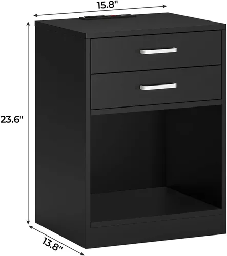 Vista 9 de ADORNEVE Juego de 2 mesitas de noche negras, mesita de noche con cajones