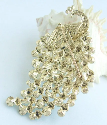 Vista 5 de Sindary BZ5651 - Broche de pavo real con colgante de cristal austriaco de 3.9in