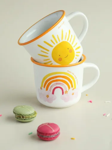 Vista 2 de TREEWOO Bonita Taza de Arcoíris de 12oz Buenos Días Taza de Cerámica con Asa Taza de Café Té Leche Agua Regalo para Hombres Mujeres Navidad