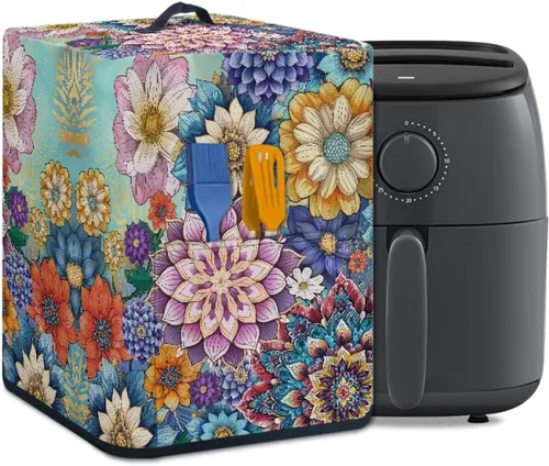 Vista 22 de Air Fryer Oven Dust Cover with Handle and Pocket, Easy Cleaning Electric Appliance Cover, Brown Flower Flor marrón (Brown Flower)