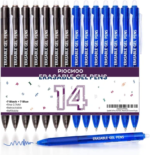 Vista 9 de Piochoo Bolígrafos borrables, 10 bolígrafos retráctiles de tinta de gel de colores surtidos, bolígrafos de punta fina de 0.028 in, bolígrafos