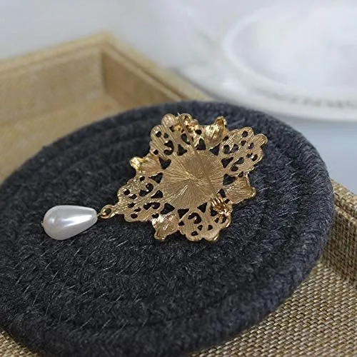 Vista 6 de Broche de filigrana con perlas huecas doradas para mujer, vestido completo, suéter, accesorios retro simples
