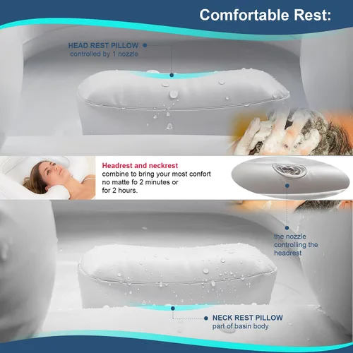 Vista 4 de Cuenca inflable de gran tamaño para lavar el cabello con cabeza incorporada cómoda almohada champú lavabo para ancianos discapacitados embarazadas