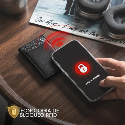 Vista 4 de VULKIT - Billeteras delgadas para hombre; tarjetero desplegable con bloqueo de interferencia de radiofrecuencia; billetera de metal de diseño Negro