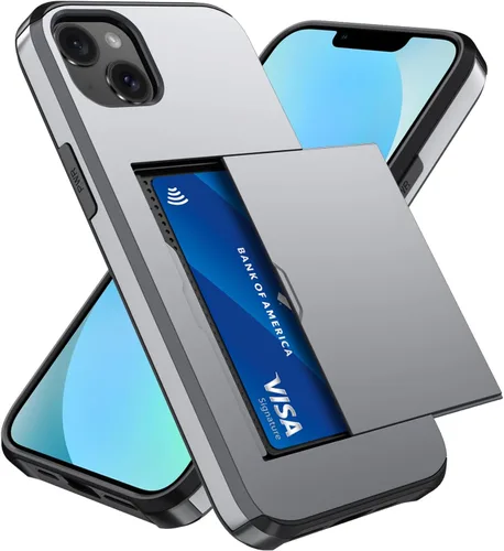 Vista 19 de Qinmay Funda compatible con iPhone 13 con tarjetero, doble capa a prueba de golpes, funda protectora resistente con ranura oculta delgada