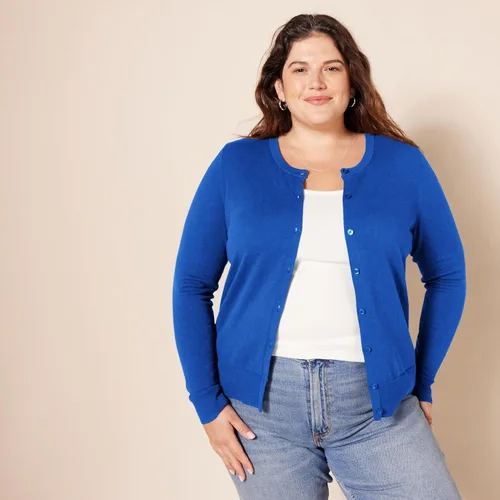 Vista 6 de Tienda Essentials Suéter ligero tipo cárdigan, con cuello redondo, para mujer