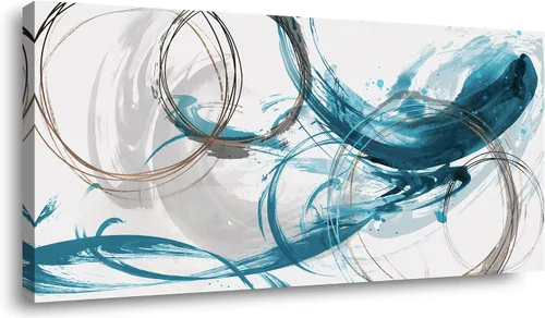 Vista 8 de Sxurmtiie Lienzo decorativo para pared, arte abstracto, fantasía azul, grafiti colorido sobre fondo blanco, 32 x 48 pulgadas, arte moderno