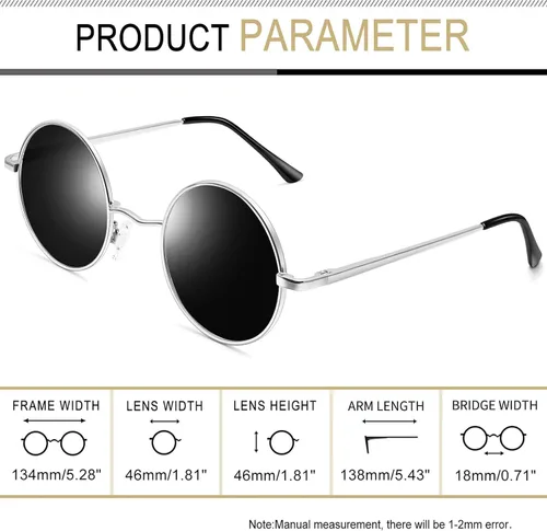 Vista 4 de Gafas de sol Joopin polarizadas, estilo Lennon, redondas, gafas de sol estilo hippy redondas para mujer y hombre