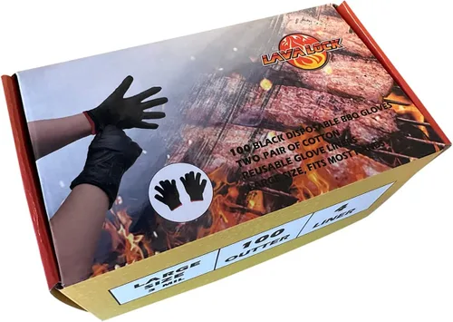 Vista 11 de LavaLock Guantes desechables de nitrilo para barbacoa con forro de algodón para cocinar al aire libre, ahumadores y competición de barbacoa