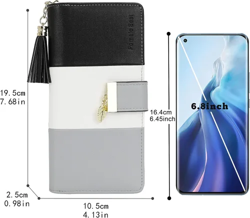 Vista 5 de Billeteras para mujer con múltiples ranuras para tarjetas y espacioso compartimento, Casual, L, Negro