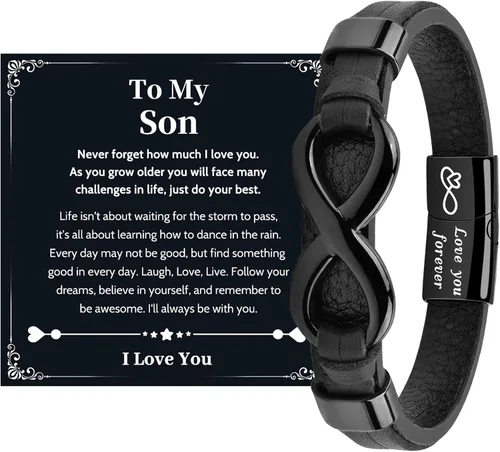 Vista 12 de VGWON Pulsera de Nudo Infinito para Hombres, Regalo de Navidad para Él Para Mi Hombre/Hijo/Papá Pulsera de Cuero Te Amo Pulsera para Hombres Regalo