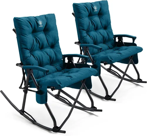 Vista 13 de EVER ADVANCED Silla de Camping Mecedora Plegable de Gran Tamaño, Sillas Mecedoras Portátiles Acolchadas para Patio, Césped y Exteriores, Sillón
