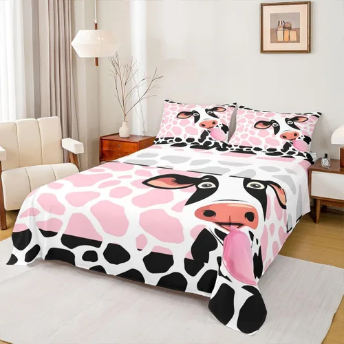 Vista 15 de Erosebridal Sábanas de cama con estampado de vaca, tamaño individual, juego de sábanas de girasol, juegos de sábanas y fundas de almohada con Multi