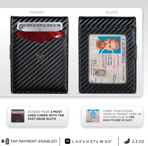 Vista 9 de Suavell Billeteras delgadas de cuero para hombres. Cartera con clip para dinero. Cartera de perfil bajo RFID Cartera minimalista