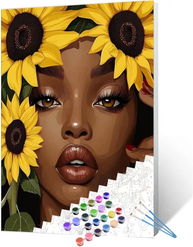 Vista 17 de Pintura por Números Afroamericana DIY Pintura Acrílica Kit de Pintura por Números para Niños Adultos Principiantes Chica Negra de Moda DIY Pintura