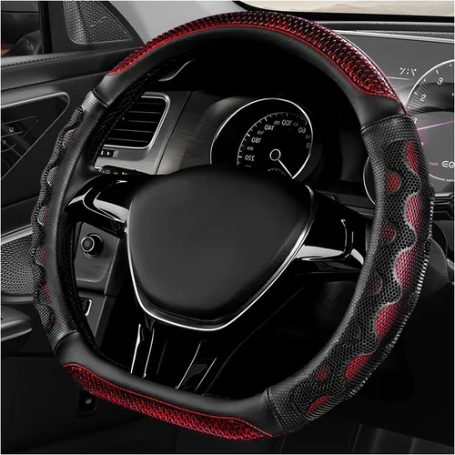 Vista 7 de Funda de volante en forma de D, protector de volante de cuero para automóvil con diseño antideslizante de nido de abeja 3D, funda universal