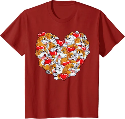 Vista 51 de Camiseta inglesa para el día de San Valentín con diseño de corazón y perro amante de los niños Negro