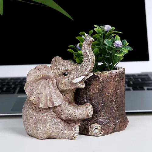 Vista 4 de Hodao Soporte para bolígrafo de elefante de resina, lindo organizador de escritorio de elefante, taza creativa para decoración de escritorio