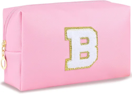 Vista 130 de URSKYTOUS Regalos para niñas, bolsa de maquillaje con inicial, bolsa de cosméticos personalizada con cremallera, bonita bolsa de aseo de viaje, Azul