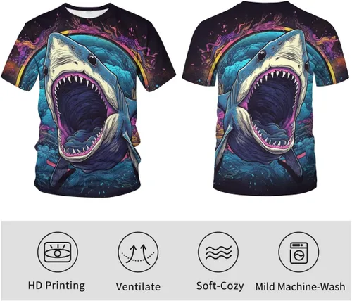 Vista 4 de Shark Bite 3D Animal Tee Shirt Novela Cuello Redondo Casual Camisetas