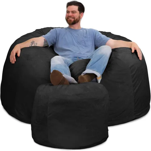 Vista 16 de ULTIMATE SACK 5000 Silla Puf de 5-Pies con Reposapiés, Funda de Gamuza Negra – Tumbona de Espuma de Gran Tamaño, Asiento de Suelo, Sofá Pequeño