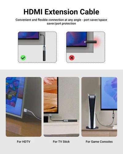 Vista 2 de VCELINK Cable extensor HDMI corto de 8K de 0.6 pies macho a hembra, adaptador de alta velocidad de 48 Gbps compatible con 8K @60Hz, 4K @120Hz/144Hz