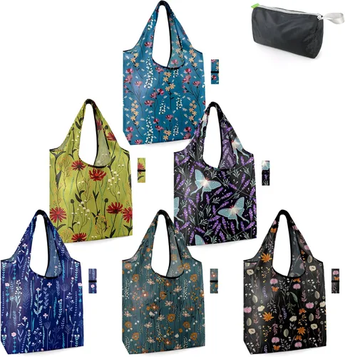 Vista 71 de BeeGreen Bolsas de comestibles reutilizables de Navidad con bolsa de almacenamiento con cremallera, paquete de 10 bolsas de compras reutilizables a