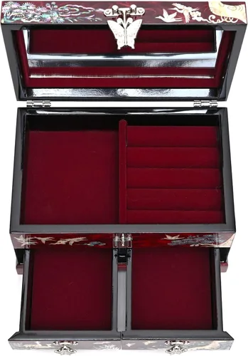Vista 5 de MADDesign Mother of Pearl Joyero Lacado Dos Grúas Niveles Rojo