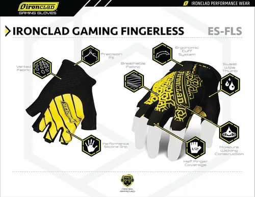 Vista 6 de Ironclad Guantes de juego, cobertura de medio dedo, ajuste de precisión, agarre de silicona de rendimiento, construcción que absorbe la humedad, 1