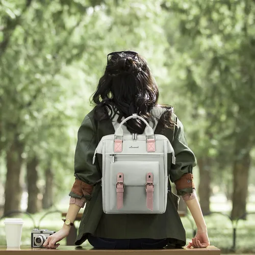 Vista 2 de LOVEVOOK Mini mochila para mujer, Gris-Rosa, Mini mochila