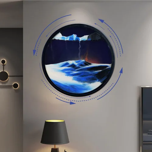 Vista 4 de Decoración artística de arena móvil de 17.3 pulgadas, pintura 3D giratoria de 360 grados, arte de pared de vidrio, decoración de sala de estar