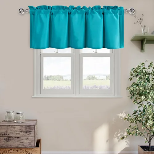 Vista 21 de DWCN Cortinas de Cenefa para Sala de Estar, Cocina, Baño/Sótano - Aqua Sólido, 1 Panel, 42 x 12 Pulgadas, Oscurecimiento de Habitación Solid Short