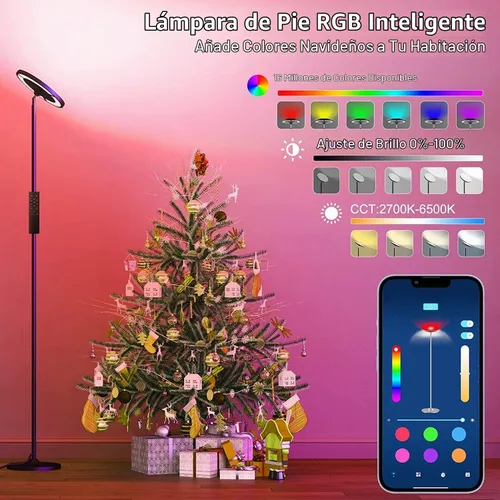 Vista 4 de Keepsmile Lámpara de pie de iluminación doble cara LED con aplicación inteligente 36W/2600LM lámpara de pie alta brillante RGB lámpara de pie