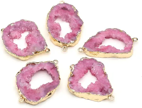 Vista 10 de LE SKY Conectores de piedra natural coloridos irregulares druzy geoda ágata borde dorado encanto de enlace de piedra para hacer joyas collar