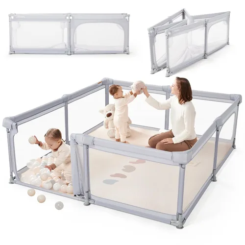 Vista 11 de Sweeby Corralito para bebés, 47 x 47 pulgadas, corralitos plegables para bebés y niños pequeños, corralito extra grande con puerta de juego