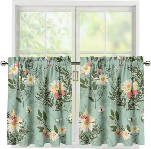 Vista 85 de God Bssing You Tier Curtains for July 4Th 2026 27.5x24 2 Panels Light Filtering Half Window Rod Pocket for Kitchen/Bathroom