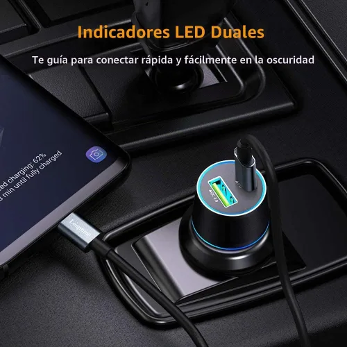 Vista 4 de Adaptador de cargador de coche rápido USB C de 45 W con cable tipo C de 3.3 Negro