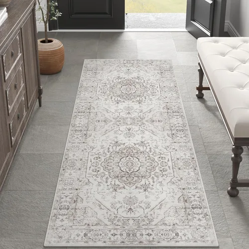 Vista 19 de Jinchan - Alfombra para entrada de 2 x 3 pies, alfombra de área lavable para interiores, tapete con medallón floral, pequeño, antideslizante