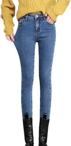 Vista 3 de Thermal Fleece Denim Jeggings Winter Lined Jeans Slim Fit Warm Skinny High Waist Denim Jean Stretchy Jean Leggings