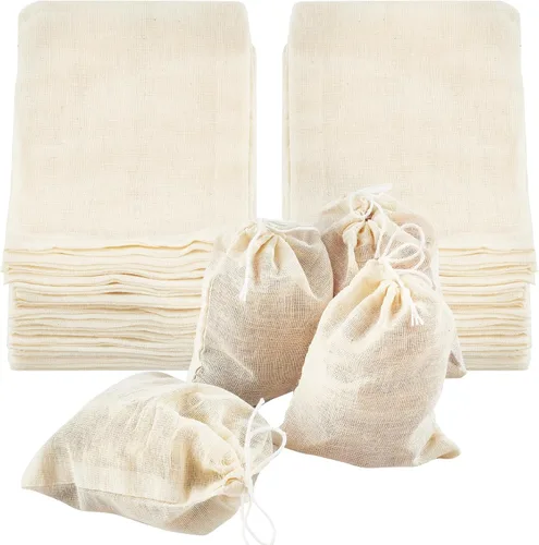 Vista 9 de TUZAZO Bolsas de Té Reutilizables - Paquete de 24 Bolsas de Gasa de Algodón Natural Sin Blanquear de Muselina Tipo Saquito para Colar Café Té e